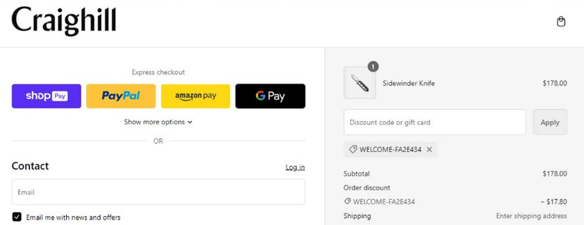 craighill welcome code