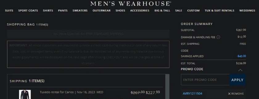 Men's Wearhouse Coupon Code
